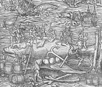 Whale fishing, Illustration from 'Cosmographie Universelle' von French School