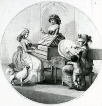 Morning Employments, Three Young Girls with Spinet and Embroidering by Henry William Bunbury
