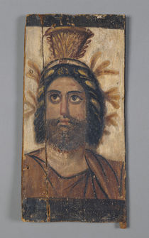 Panel with Painted Image of Serapis wearing a gold Kalathos crown by Roman Period Egyptian
