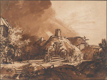 Cottages before a stormy sky by Rembrandt Harmenszoon van Rijn