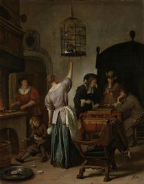 Interior with a Woman Feeding a Parrot by Jan Havicksz Steen