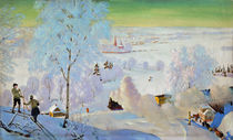 Skiers, 1919 by Boris Mikhailovich Kustodiev