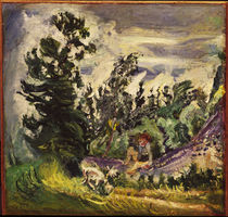 Ch. Soutine, Landscape with little girl and goat / painting by klassik art