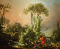F.Boucher, River Landscape w. Temple by klassik art
