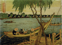 Hokusai, Fischen im Fluss Miyato / Farbholzschnitt 1832–34 von klassik art