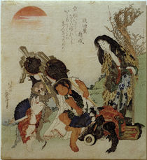 Hokusai, Die Bergfrau und Kintarô / Farbholzschnitt um 1818 by klassik art