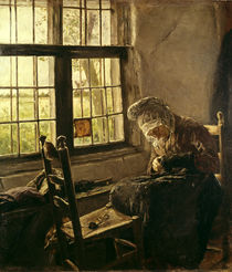 Max Liebermann, "Old woman darning by the window" / painting by klassik art