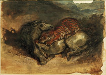 E.Delacroix, Tiger, ein Pferd anfallend by klassik art