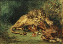 E.Delacroix, Löwe, ein Pferd reißend von klassik art