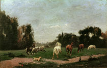 Horses Frolicking in the Meadow / S. Lépine / Painting by klassik art
