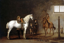 A. van Calraet, Weißes Pferd in einer Reitschule by klassik art