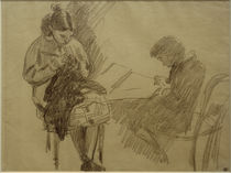 A.Sisley, Sitzendes Mädchen beim Stricken un Sitzender Junge, lesend von klassik art