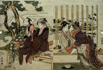 Hokusai, Azuma und Yogoro im Altschnee ... / Farbholzschnitt von klassik art