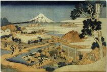 Berg Fuji und Teeplantage in Suruga / Hokusai um 1831 by klassik art