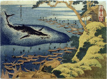 Hokusai, Walfischfang / Farbholzschnitt 1832–34 von klassik art