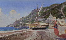 Amalfi, Fischerboote am Strand / Aquarell von H.Hermanns von klassik art
