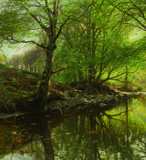 Peder Mørk Mønsted, Forest Stream in Spring by klassik-art