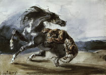 Tiger Attacking a Wild Horse / E. Delacroix / Watercolour c.1826 by klassik art