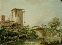 F.Boucher, Landscape w. Tower and Bridge by klassik art