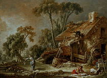 F.Boucher, Landscape with Cottage / Ptg. by klassik art