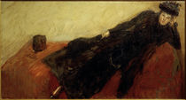 M. Slevogt, Nini in schwarzem Kleid auf rotem Sofa von klassik art