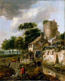 R.J. v. Vries, Landschaft mit Turm von klassik art