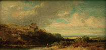 Landscape with River and Castle / C. Spitzweg / Painting c.1865 by klassik art
