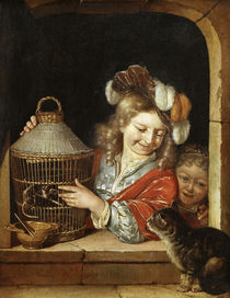 Children with Birdcage and Cat / E. H. v. d. Neer / Painting by klassik art