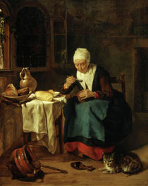 Woman Eating Broth / G. Metsu / Painting, 1656/58 by klassik art