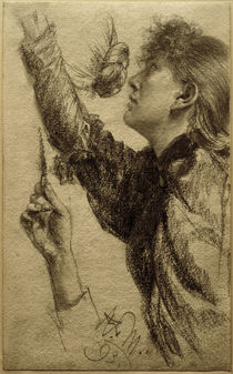 A. v. Menzel, Studie zu einer jungen Frau mit erhobenem Arm by klassik art