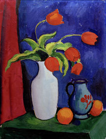 August Macke, Rote Tulpen in weißer Vase von klassik art
