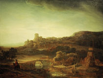 Rembrandt, River Landscape / Windmill by klassik art