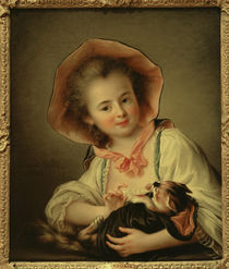 Young Girl Playing with a Cat / F. - H. Drouais / Painting, 1763 by klassik art