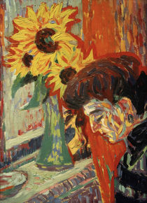 E.L.Kirchner, Frauenkopf vor Sonnenblumen von klassik art