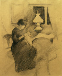 August Macke, Nähendes Mädchen b. d. Lampe von klassik art