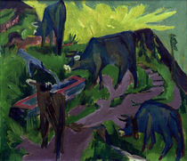 E.L.Kirchner, Kühe bei Sonnenuntergang von klassik art