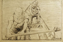 Caillebotte / Rowers / Charcoal Drawing by klassik art