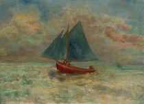 O.Redon, Rotes Boot mit blauem Segel von klassik art