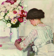 J.Goossens, In Gedanken (Dame in Weiß mit Blumen) von klassik art