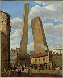 Bologna, Torre Asinelli und Torre Garisenda /  Aquarell von Jakob Alt von klassik art