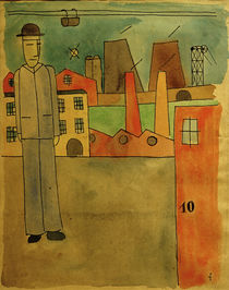 F.W.Seiwert, Mann mit Hut neben Fabriken von klassik art