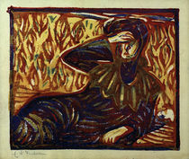 E.L.Kirchner, Girl with Headache Resting / Col. Woodcut by klassik art