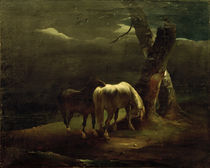 Horses on Pasture / C. Spitzweg / Painting c.1820 by klassik art
