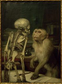 Gabriel von Max, Monkey with a skeleton by klassik art