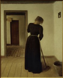 V. Hammershöi, Interieur mit einer jungen Frau beim Fegen von klassik art
