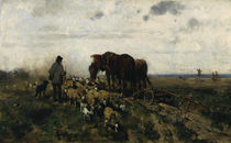O.Gebler, Schäfer mit seiner Herde neben einem Pflug von klassik art