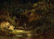 Spitzweg / Girl at Forest Stream /c. 1865 by klassik art