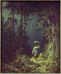 Girl with Goat in Mountain Valley I / C. Spitzweg / Painting c.1852 by klassik art