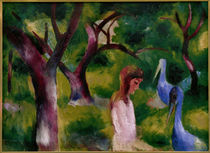 August Macke, Girl and blue birds by klassik art