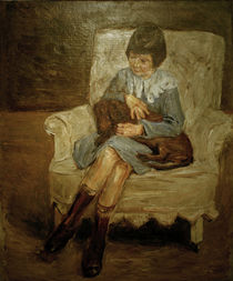 M.Liebermann, "Liebermann's granddaughter with dachshund.." / painting by klassik art